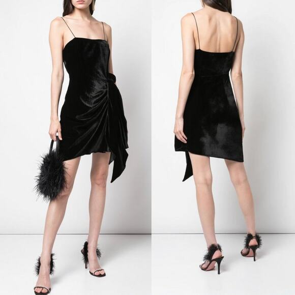 $425 Cinq a Sept Kiki Velvet Black Draped Bow Mini Dress US 6 New with tags